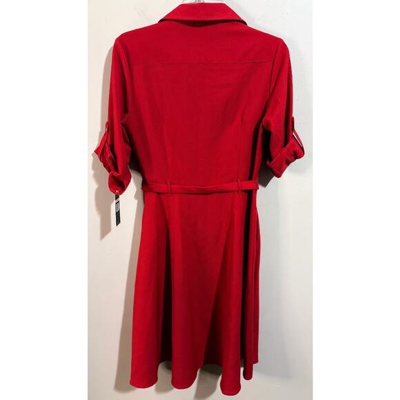 Sharagano Pure Red Roll Tab Sleeve Self Tie Shirt Dress Size 4 NWT - Picture 5 of 9